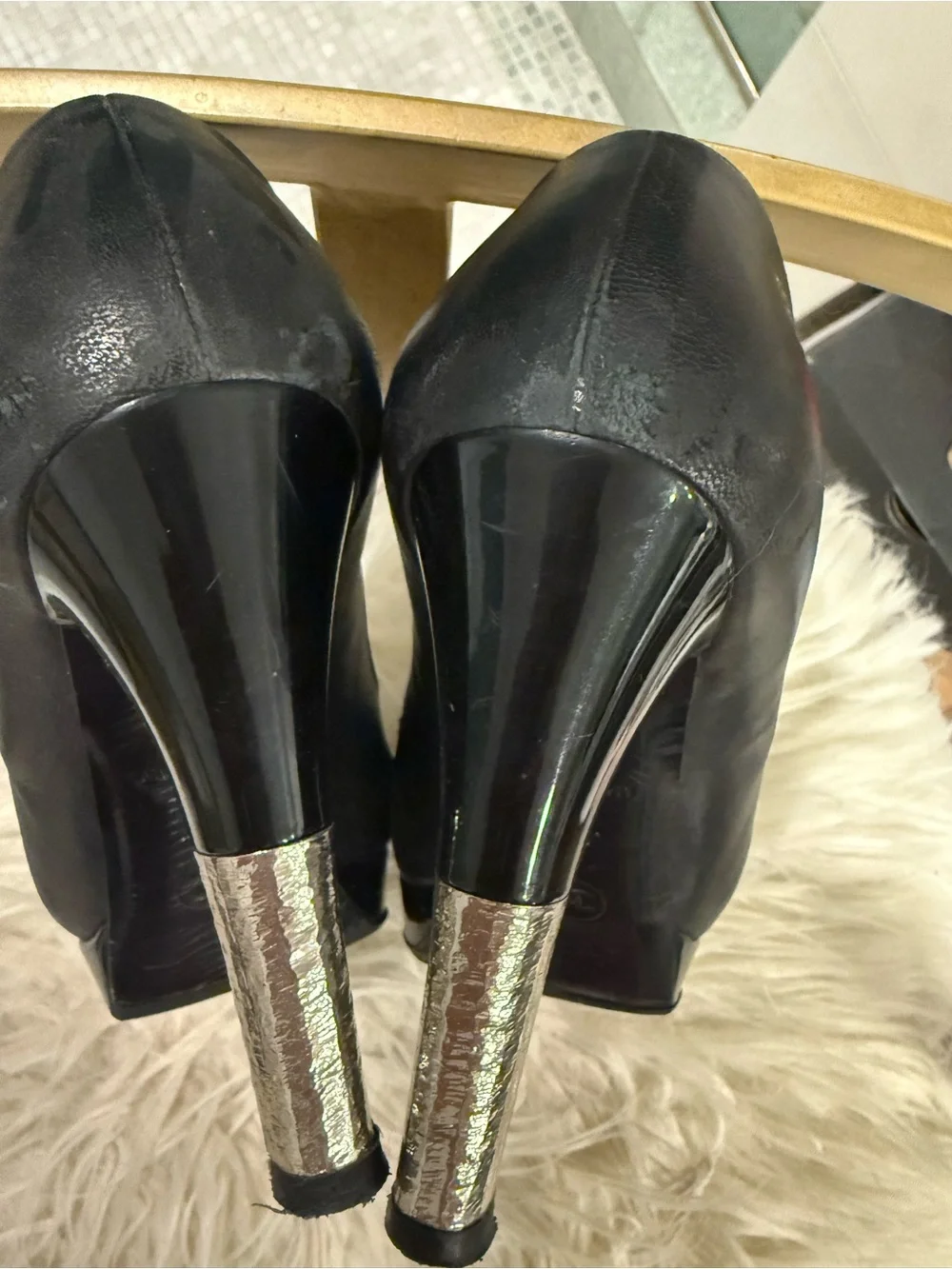 CHANEL Black Leather and Patent Cap-Toe High Heel Pumps